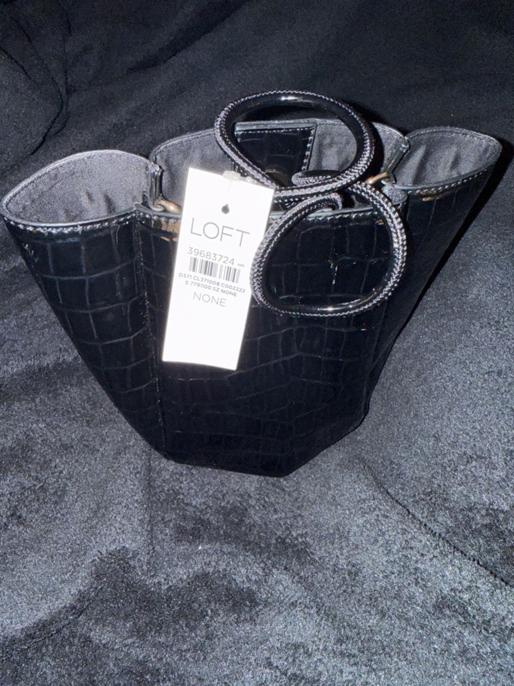 LOFT Black Croc-Embossed Mini Tote with Top Handles Black